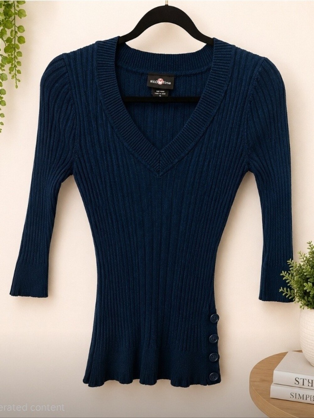 It's Our Time Blue Ribbed V-Neck Sweater | 3/4 Sleeve